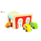 Djeco Mini garázs - Djeco Mini Fa Garázs – két szintes parkolóház és 3 masszív faautó gyerekeknek.