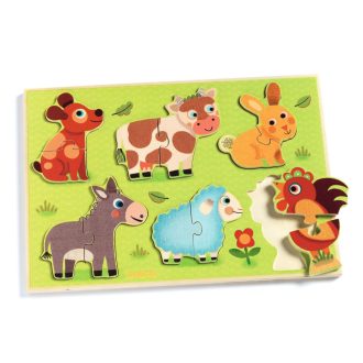 Djeco Coucou Cow - fa formaillesztő állatokkal, farmos puzzle