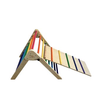 2KidsToys-Pikler háromszög csúszódeszkával, szivárványos - JátékManufaktúra
