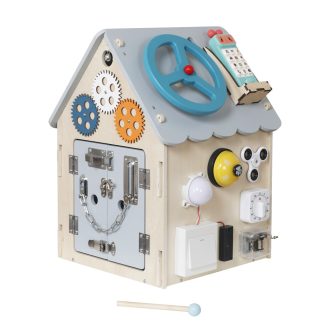 2KidsToys-Fejlesztő aktivitástábla, Házikó, szürke - JátékManufaktúra