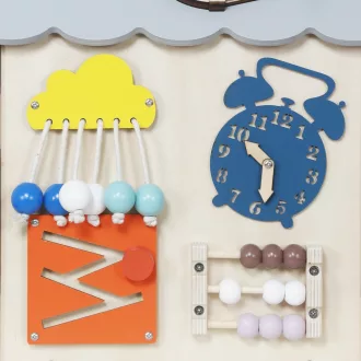 2KidsToys-Fejlesztő aktivitástábla, Házikó, szürke - JátékManufaktúra