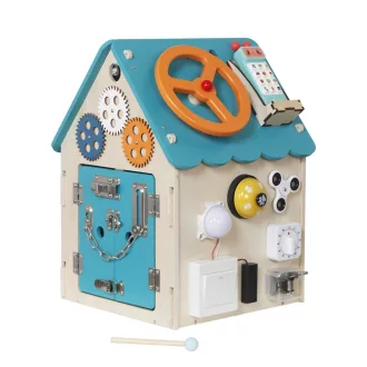 2KidsToys-Fejlesztő aktivitástábla, Házikó, türkiz - JátékManufaktúra