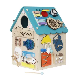 2KidsToys-Fejlesztő aktivitástábla, Házikó, türkiz - JátékManufaktúra