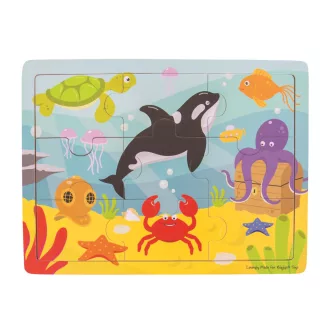 Bigjigs Toys - Fa puzzle tengeri világ - JátékManufaktúra