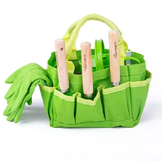 Bigjigs Toys - Zöld kerti szerszámkészlet vászontáskában - JátékManufaktúra