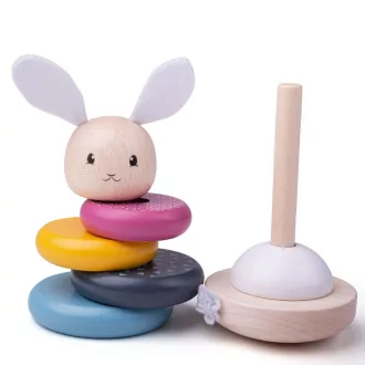 Bigjigs Baby - Fa motorikus rakosgató torony nyuszival - JátékManufaktúra