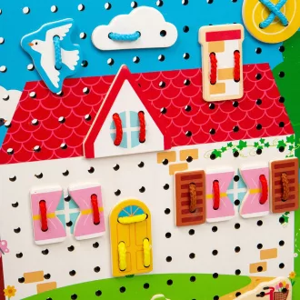 Bigjigs Toys - Fűzős tábla Házikó - JátékManufaktúra
