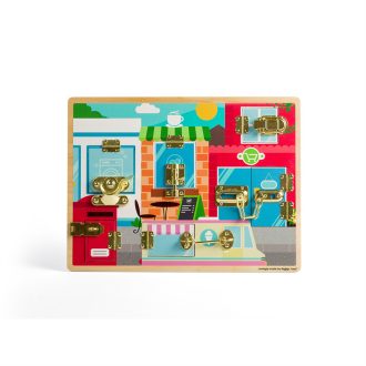Bigjigs Toys - Fa motorikus tábla reteszekkel és zárakkal - JátékManufaktúra