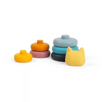 Bigjigs Toys - Szilikon építő torony Macska - JátékManufaktúra