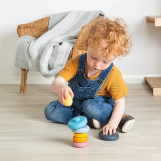 Bigjigs Toys - Szilikon építő torony Macska - JátékManufaktúra