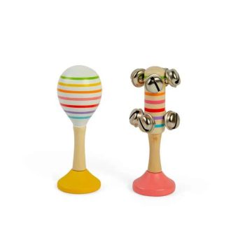 Bigjigs Toys - Rumbagolyó sárga és rózsaszín csörgő szett - JátékManufaktúra