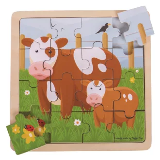 Bigjigs Toys - Puzzle Tehénke borjúval - JátékManufaktúra