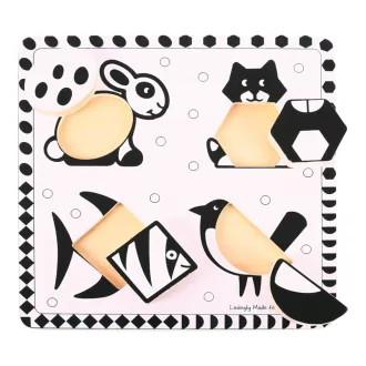 Bigjigs Toys - Fa formaberakó puzzle: fekete-fehér formák 2 - JátékManufaktúra