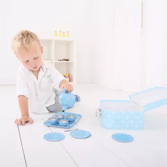 Bigjigs Toys - Kék pöttyös teáskészlet - JátékManufaktúra