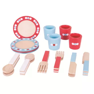 Bigjigs Toys - Fa étkészlet pöttyökkel - JátékManufaktúra