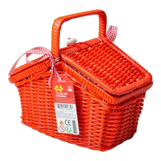 Bigjigs Toys - Pöttyös teáskészlet piknikkosárban - JátékManufaktúra