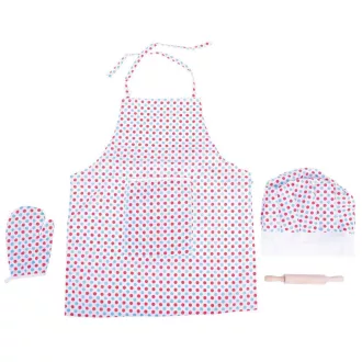 Bigjigs Toys - Szakácskészlet köténykével, pöttyös - JátékManufaktúra