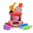 Bigjigs Toys - Fa szafari autó állatokkal - JátékManufaktúra