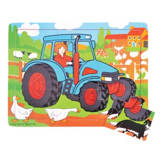 Bigjigs Toys - Fa puzzle traktor (9 db) - JátékManufaktúra