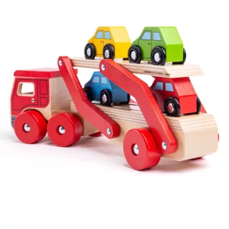 Bigjigs Toys - Fa kamion autókkal - JátékManufaktúra