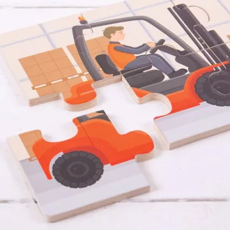 Bigjigs Toys - 3 az 1-ben puzzle Építőgépek - JátékManufaktúra