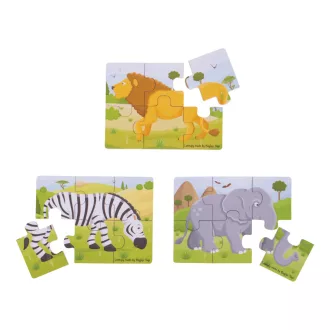 Bigjigs Toys - 3 az 1-ben puzzle Szafari állatok - JátékManufaktúra