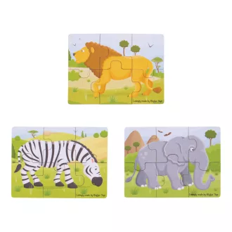 Bigjigs Toys - 3 az 1-ben puzzle Szafari állatok - JátékManufaktúra