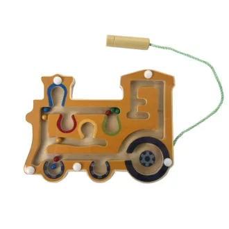 Bigjigs Toys - Fa mágneses labirintus Narancs mozdony - JátékManufaktúra