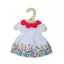 Bigjigs Toys - Fehér virágos ruha piros gallérral babának 34 cm - JátékManufaktúra