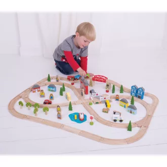 Bigjigs Rail - Város és falu fa vonatpálya 91 db - JátékManufaktúra
