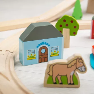 Bigjigs Rail - Város és falu fa vonatpálya 91 db - JátékManufaktúra