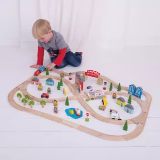 Bigjigs Rail - Város és falu fa vonatpálya 91 db - JátékManufaktúra