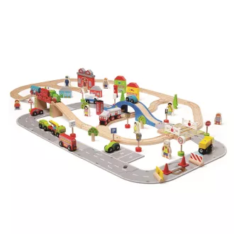 Bigjigs Rail - Vonat- és autópálya szett - JátékManufaktúra