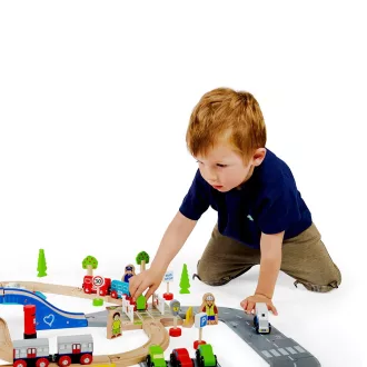 Bigjigs Rail - Vonat- és autópálya szett - JátékManufaktúra