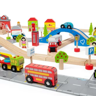 Bigjigs Rail - Vonat- és autópálya szett - JátékManufaktúra