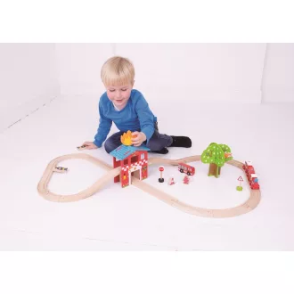 Bigjigs Rail - Tűzoltóállomás fa vonatpálya - JátékManufaktúra