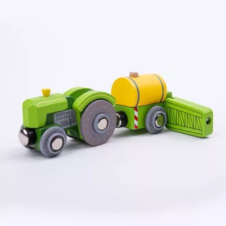 Bigjigs Rail - Zöld traktor pótkocsival - JátékManufaktúra