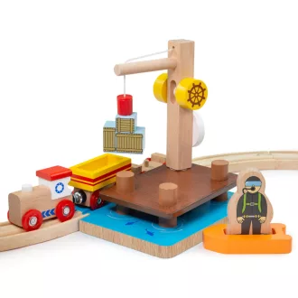 Bigjigs Rail - Kikötő daruval, csónakkal és búvárral - JátékManufaktúra
