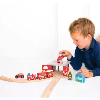 Bigjigs Rail - Tűzoltó depó állomás - JátékManufaktúra