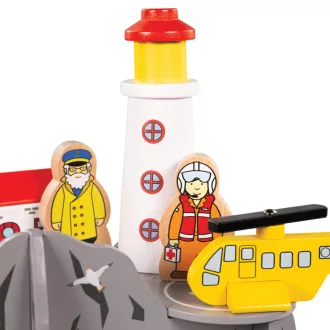 Bigjigs Rail - Alagút világítótoronnyal és heliporttal - JátékManufaktúra