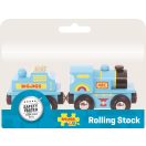 Bigjigs Rail - Kék mozdony szerkocsival + 2 sín - JátékManufaktúra