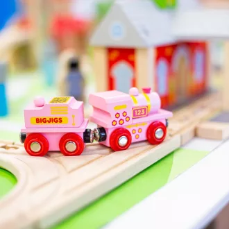 Bigjigs Rail - Rózsaszín mozdony szerkocsival - JátékManufaktúra