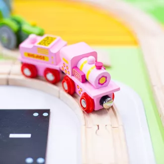 Bigjigs Rail - Rózsaszín mozdony szerkocsival - JátékManufaktúra