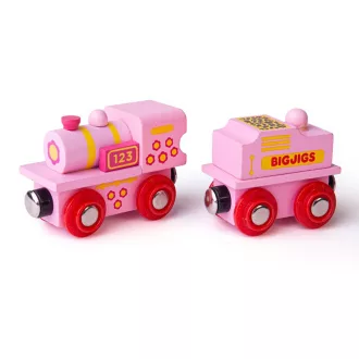 Bigjigs Rail - Rózsaszín mozdony szerkocsival - JátékManufaktúra