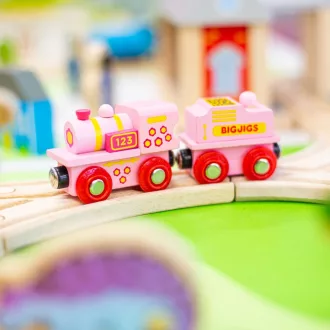 Bigjigs Rail - Rózsaszín mozdony szerkocsival - JátékManufaktúra