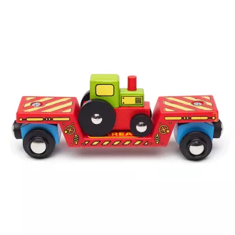 Bigjigs Rail - Vagon traktorral + 2 sín - JátékManufaktúra