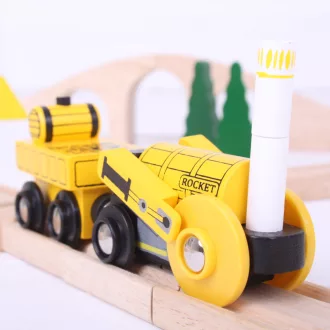 Bigjigs Rail - Történelmi mozdony replika Rocket + 2 sín - JátékManufaktúra