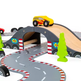 Bigjigs Rail - Versenynap fa autópálya - JátékManufaktúra
