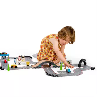 Bigjigs Rail - Versenynap fa autópálya - JátékManufaktúra