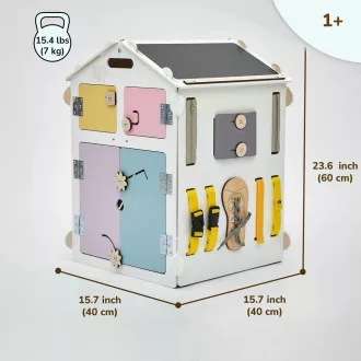 BusyKids - Activity board házikó pasztell fehér - JátékManufaktúra